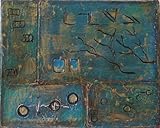 Original Signed Contemporary Textured EKG Heart Rhythm on Marbled Background with Ideograms and Abstracted Shapes. 16