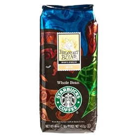 Starbucks Breakfast Blend Whole Bean Coffee, Two (2) 16-Ounce FlavorLock Bags (2 Pounds Total)