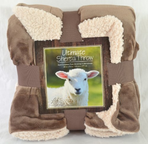 Ultimate Sherpa Throw Blanket 60 In x 70 In (Brown)