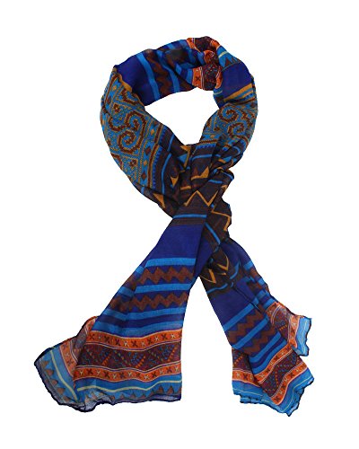 Leegoal Vintage Tribal Lucky Pattern Soft Chiffon Scarf ,Dark Blue&Brown