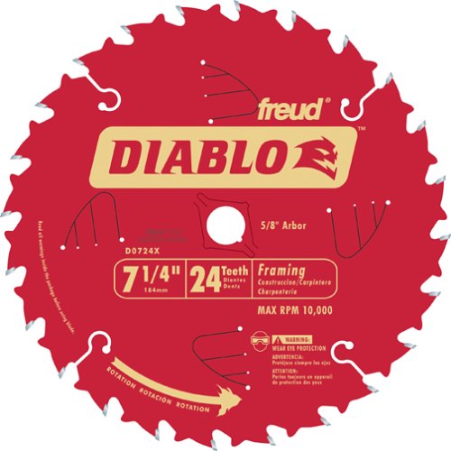 Freud D0724X Diablo 7-1/4-Inch 24 Tooth ATB Carbide Framing Saw Blade with 5/8-Inch and Diamond Knockout Arbor