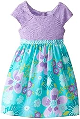 Girls Polyester Floral Print Polka Dot Print Lace Babydoll  Dress With a Ribbon 