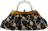 Vintage Amber Plate Beaded Golden Floral Clasp Purse Clutch Evening Handbag w/Detachable Chain