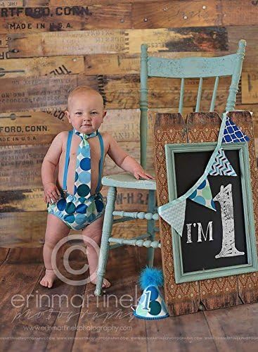 Baby Boys First Birthday Photo Outfit in Blues &amp; Mint Polka Dots