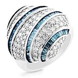10K White Gold 2.00 Carat White and Treated Blue Diamond Ring - Size 7