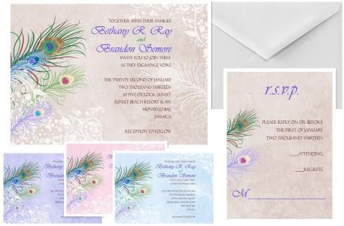 Peacock Feather Wedding Invitations & Response Cards Custom