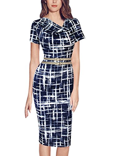 Vfemage Women Summer Elegant Draped Neck Belted Wear To Work Casual Dress