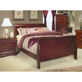 Cal King Size Cherry Sleigh Bed With Nightstand