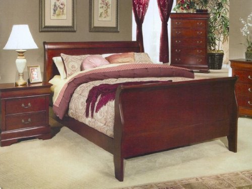 Twin Size Cherry Sleigh Bed With Nightstand