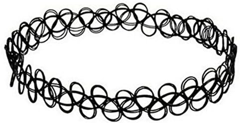 MAYA Black Gothic Stretch Elastic Double Line Henna Tattoo Choker Pendant Collar Necklace for Woman (Black)
