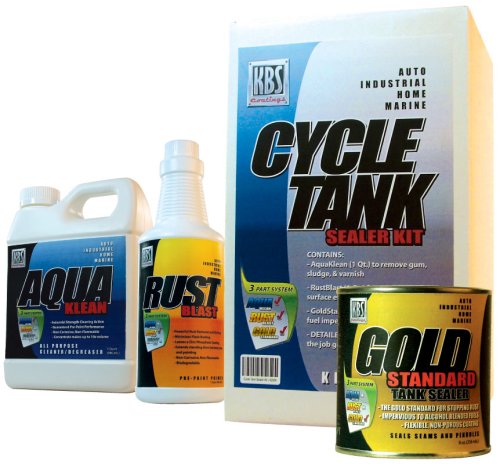 CYCLE TANK SEALER KIT by KBS Coatings :: Stop Gas Tank Rust :: 3-Step System includes KBS Gold Standard Tank Sealer 8 oz., AquaKlean Quart & RustBlast Quart :: Seals Up to 5 Gal Metal or Fiberglass Tank