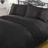 Paris Black Luxury Ruche & Ribboned King Size Duvet Quilt Cover Bedding Set