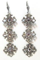 Anne Koplik Designs Vintage Style 3-Tier Filigree Flower Dangle Earrings with Clear Swarovski Crystal Accents