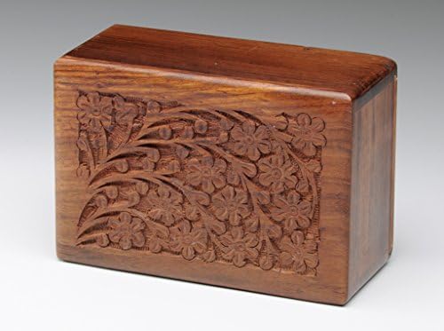 The Urn co. Exclusive Indian Rosewood Cremation Urn Box- Tree of Life Carving- Small
