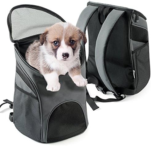 Dog Cat Pet Carrier / Mesh Pup Pack / Soft-sided Outdoor Travel Backpack for Pet(Grey, 29*23*35cm)