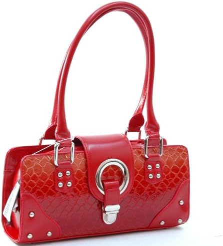 Dasein Women's Snake Skin Patent Leather Like Snap Closure Shoulder Bag Handbag -Blossom Red