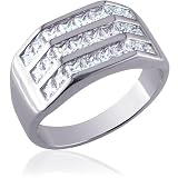 Impressive Style: Sterling Silver Triple Row CZ Diamond Ring for Men