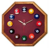 13in Octagon Billiard Clock Mahogany & Wine Mali Felt