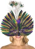 Adult Mardi Gras Feather Peacock Costume Eye Mask