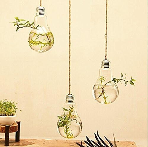 Family Together 3 pack Hanging Light Bulb Shape Glass Vase Flower Plant Pot Container Planter Terrarium Home Decoration