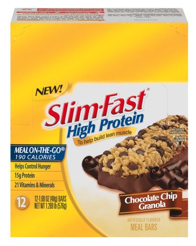 Slim-Fast High Protein Meal Bar, Chocolate Chip Granola, 1.69-Ounce Bars in 12-Count Boxes