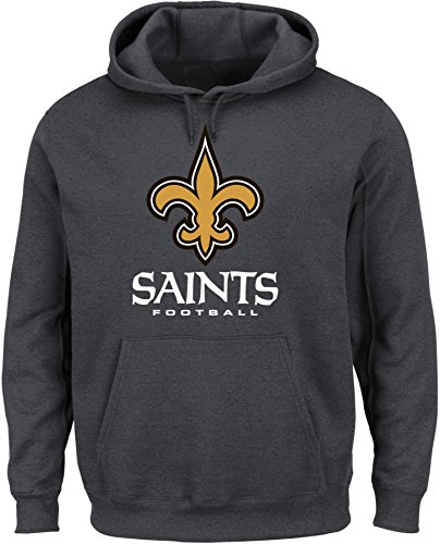 NFL New Orleans Saints Men's Our Team Long Sleeve Screen Print Hooded Fleece Pullover, Large, Charcoal Heather
