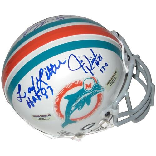 1972 Team (Morris, Kiick, Fernandez , Kuechenberg) Autographed Miami Dolphins (Chrome) Mini Helmet