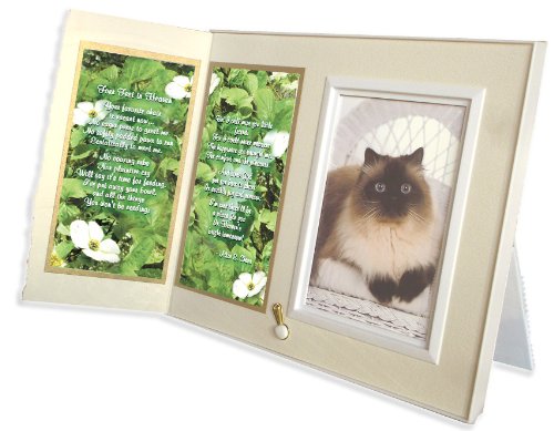 Four Feet in Heaven Poem Cat Memorial Keepsake Picture Frame and Pet Loss Sympathy Gift, Warm White with Foil Accent
