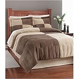 4 PC. COLORBLOCK MICROSUEDE TAN / BROWN COMFORTER SET, KING, TAN / BROWN