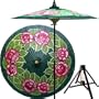 Summer Roses 7 Foot Patio Umbrella With Base - Dark Green