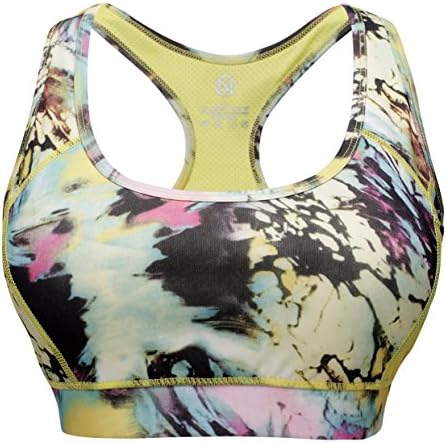 Vilania Women's Printed workout yoga Seamless Racerback Medium support Sports Bra with Padded Cups Stretch straps Wireless TXZ9017-Printed Yellow-XL