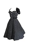 Skelapparel Pinup 60's Retro Black and White Polka Dot Flare Dress with Bolero (10)