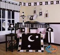 Boutique Brand New GEENNY Brown Pink Star & Moon 13-PCS CRIB BEDDING SET