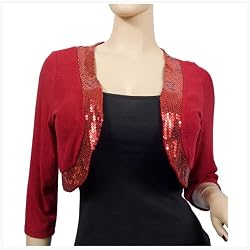 SEXY RED SEQUIN BOLERO CROP SHRUG PLUS SIZE TOP