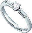 Stunning 14k. White Gold Round and Baguette Diamond Engagement Ring " Size 7 "