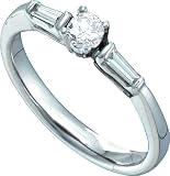 Stunning 14k. White Gold Round and Baguette Diamond Engagement Ring " Size 7 "