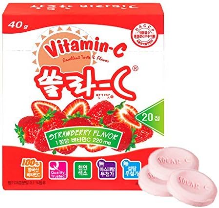[KOREA EUNDAN] SOLAR-C Chewable Vitamin C Tablet 20 Count - 6 Fruit Flavors (Strawberry) by KOREA EUNDAN