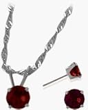 14 Karat White Gold Genuine Garnet Solitaire Set