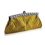Pleated Satin Evening Clutch Bag Gold