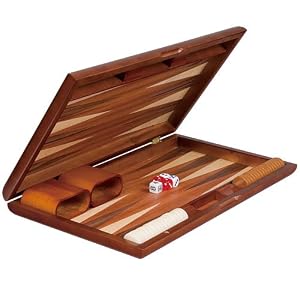 Backgammon Board Game Set Inlaid Wood Case 17'' by 