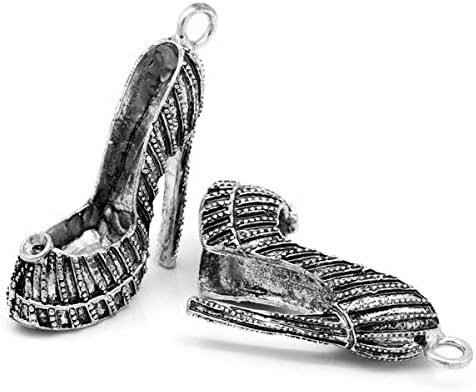 Housweety 4 PCs Charm Pendants High-Heeled Shoes Silver Tone 5.4cmx4.2cm(2 1/8"x1 5/8")