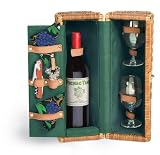 Bacchus Rattan Basket Deluxe Wine Service for 2 - Hunter Green