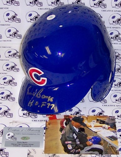 Ernie Banks Hand Signed Chicago Cubs Full Size Authentic Batting Helmet - Autographed MLB Helmets and Hats