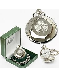 Personalized Irish Crafted Mullingar Pewter Celtic Shamrock Pocket Watch - 2 Inches in Diameter - Delivery from Ireland within 6-9 Days