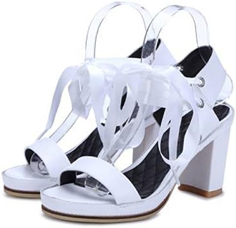 ReesTale Han edition dermal crude high-heeled women in spring and summer sandals peep-toe with round head fashion shoes of Rome White 38 M EU/7B(M) US