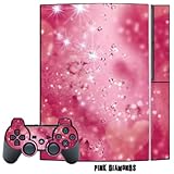Skin Decal Cover for Playstation 3 Console + two PS3 Controllers - Pink Dia ....