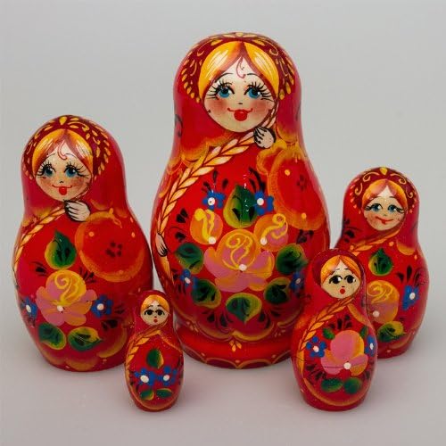 Matryoshka 5pcs Red Patterns New Beautiful Red Wooden Russian Nesting Dolls Gift Matreshka Handmade Hand-painted Babushka Doll