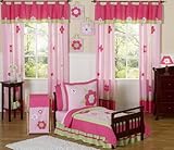 IMAGE OF Pink and Green Flower Collection Toddler Bedding 5 pc Set