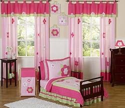 Pink and Green Flower Collection Toddler Bedding - 5pc Set