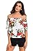 LOSRLY Womens Sexy Floral Print Off the Shoulder Crop Tops Shirts and Blouses White S 4 6